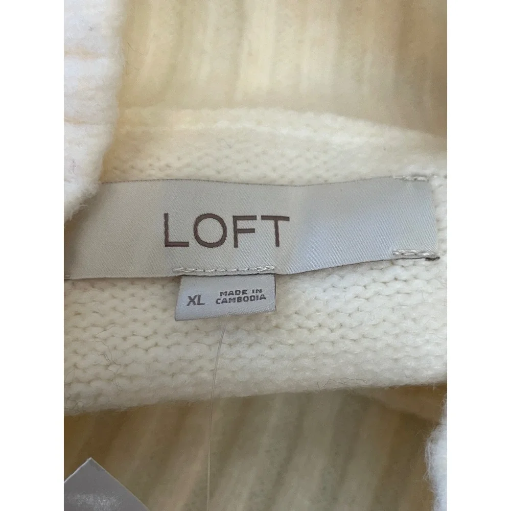 NWT LOFT Womens Sweater XL Pullover Tunic Cream Black Striped Mock Neck Knit